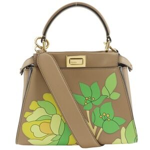 Fendi Peekaboo Mini Flower Handbag/Shoulder Bag (8BN244) - Leather, Beige, De...